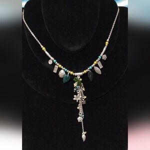 Cookie Lee Y Charm Necklace Silver Tone Beads Dangle‎ Pendant Bohemian Style